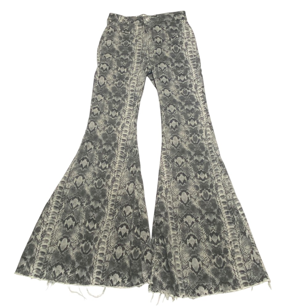 Free People Just Float On Flare Jeans Grey Snakeskin Print High Rise Size 26